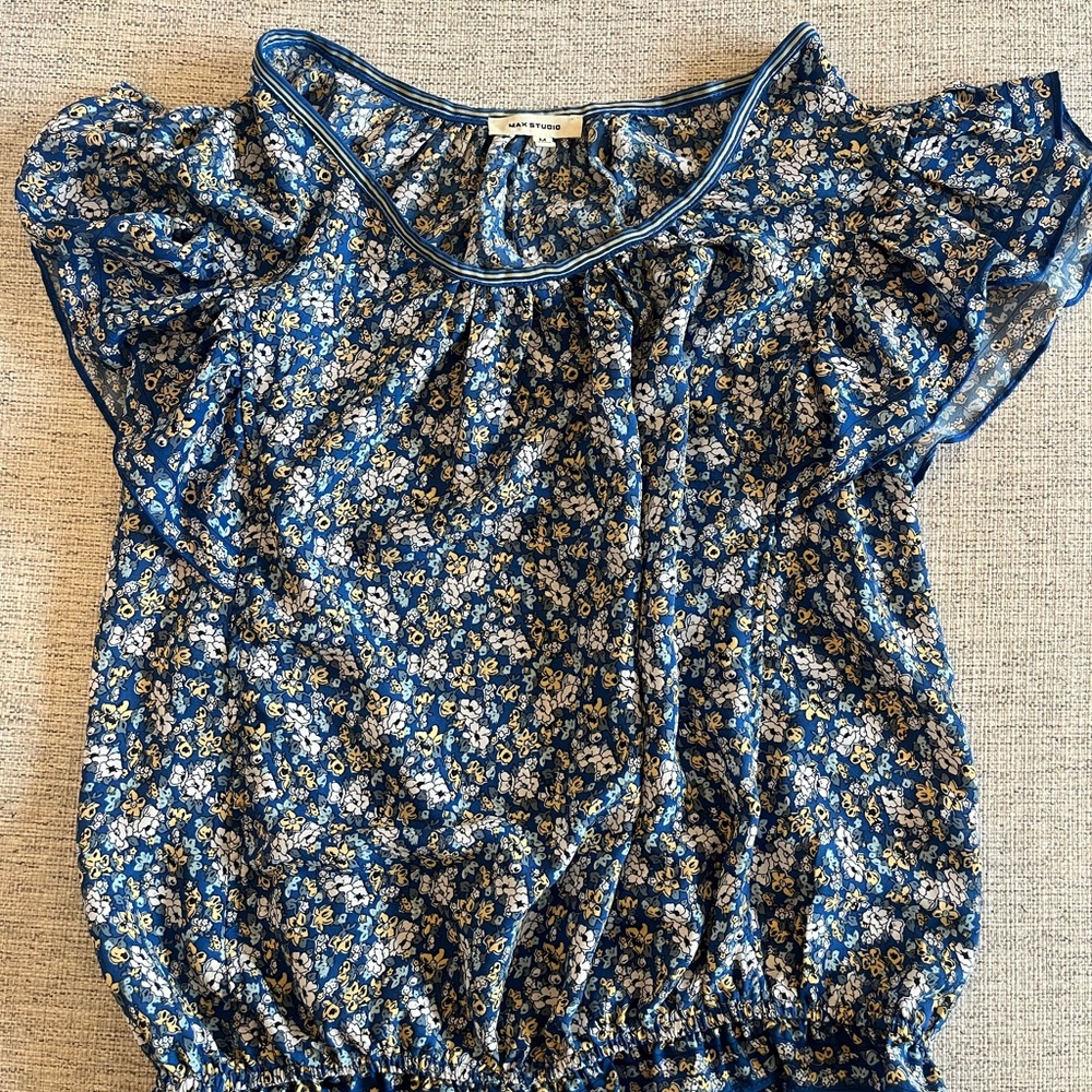 Max Studio Blue and Yellow Floral Top
